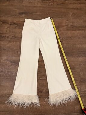 AUREUM Cream Wide-Leg Feather Hem Pants